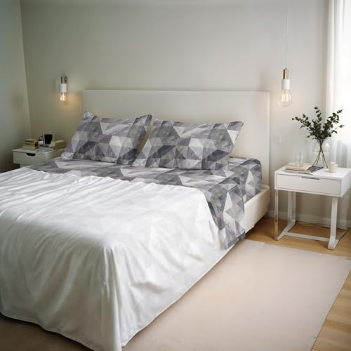 River Cotton Double Bed Sheet Set, Made in Italy – Complete Bed Set, Fitted Sheet, Top Sheet 240 x 300 cm and 2 Pillowcases with Inner Flap (Double, Sepik Grey)