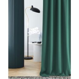 ROOM99 Laurel Curtain with Eyelets, 140 x 260 cm, Width x Height Blackout Opaque Sliding Curtains, Living Room, Bedroom, Dark Green, Pack of 1