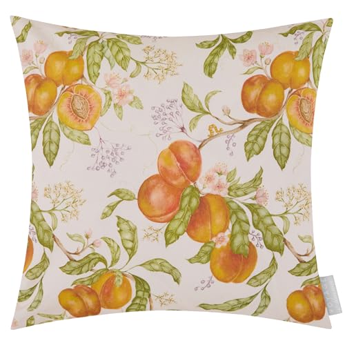 Voyage Maison Peach Harvest Feather Filled Cushion – Spring Watercolour Peaches Cotton Blend Striped Back (Multicolour - 43x43cm)
