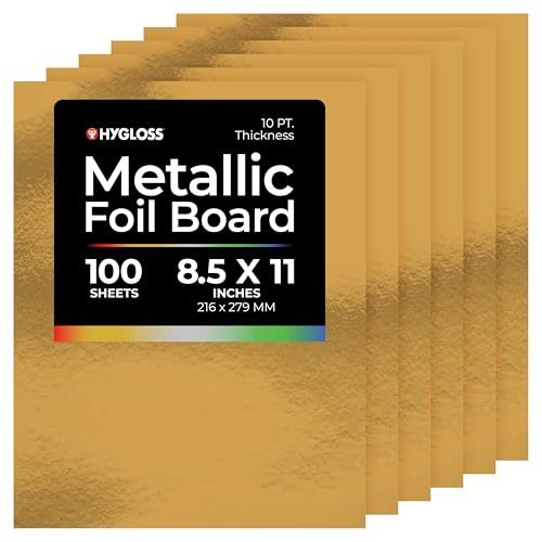 Hygloss Metallic Foil Board Sheets for Arts & Crafts, Classroom Activities & Artists-8.5 x 11 Inches-Gold-100, Gold, 100 Count