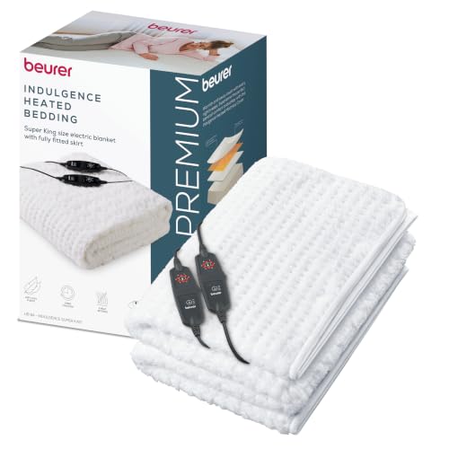 Beurer Indulgence Heated Bedding, Super king size (200 x 180 cm) - Fitted Sheet Design, Teddy Fleece Surface, 6 Heat Settings, Individual Heat on Each Side, Machine Washable at 30??C