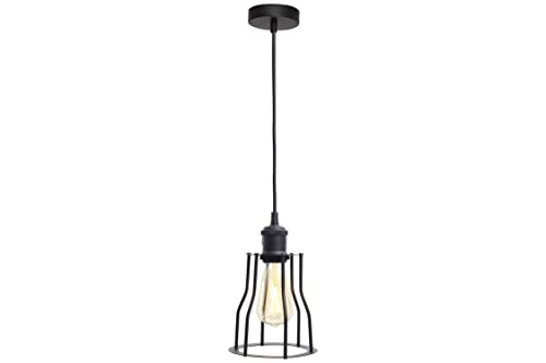 4lite Indoor Basket Pendant Ceiling Light (Matt Black) Bell Shaped Decorative Cage Light - 4L1/7012-4Yr Guarantee