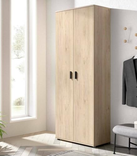 DMORA - 2 doors Multipurpose cabinet Forcola, Multifunctional broom holder cabinet, Shoe wardrobe, 78x35h190 cm, Oak