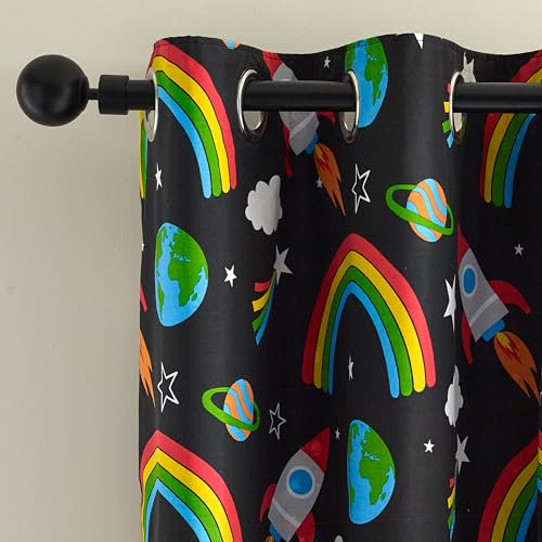 Catherine Lansfield Rainbow Rockets Fully Reversible 66x72 Inch Eyelet Curtains Two Panels Black
