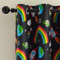 Catherine Lansfield Rainbow Rockets Fully Reversible 66x72 Inch Eyelet Curtains Two Panels Black