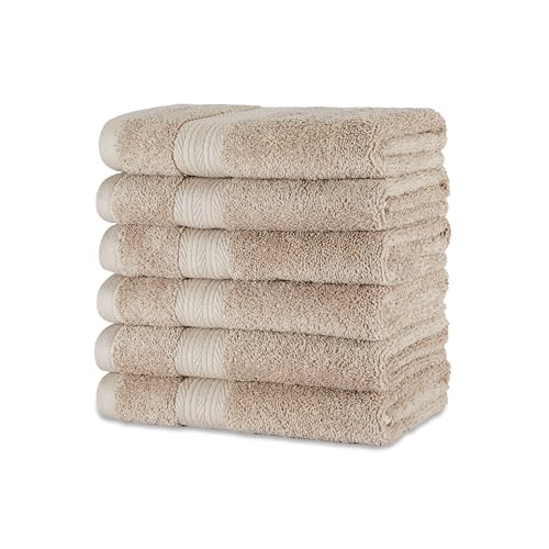 "Amazon Basics Fade-Resistant Highly Absorbent 100% Cotton Hand Towel, 16""x26"", Taupe, 6-Pack"