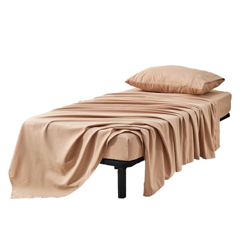 Kingnex RV Bunk Sheets Set for Narrow Twin Bed Soft Brushed 1800 Microfiber 3 Piece Bedding Set Includes 1 Cot Size Fitted Sheet 1 Flat Sheet 1 Pillowcase Cot Beige