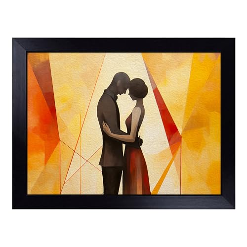 Lap Tray with Bean Bag Cushion, Lovers Geometric Art - Handmade in the UK, Raised Wooden Edge, Padded Cushion, Heat-Resistant Wipe-Clean Surface, for Meals, Laptops and Crafts