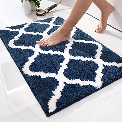 OLANLY Luxury Bathroom Rug Mat, Soft and Absorbent Microfiber Bath Rugs, Non-Slip Shaggy Bath Carpet, Machine Wash Dry, Bath Mats for Bathroom Floor, Tub and Shower, 16x24, Navy