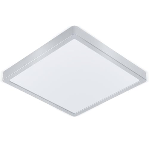 "Eglo Molay LED Ceiling Lamp, Steel and Plastic Coloured in Silver and White Flush Mount Ceiling Light, LED Surface Mounted Lamp, Warm White, L x W 28,5 cm (11.2"")"