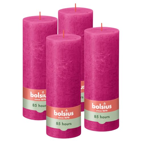 Bolsius - Rustic Candle - Fuchsia - 7.5 in - Pack of 4 - Decorative Candles - No Palm Oil - with Natural Plant Wax