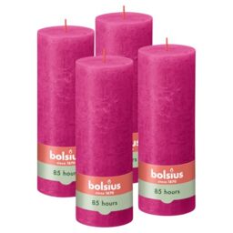 Bolsius - Rustic Candle - Fuchsia - 7.5 in - Pack of 4 - Decorative Candles - No Palm Oil - with Natural Plant Wax