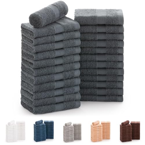 Todocama - Set of 24 Hand Towels (30x30 cm) 100% Soft and Absorbent Cotton, 550 gsm Premium, (Dark Grey)