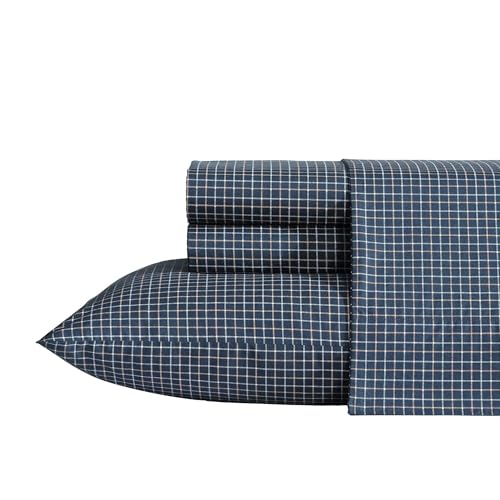 Nautica - King Sheets, Premium Cotton Percale Bedding Set, Plaid Home Decor, Oeko-Tex Certified (Reece Plaid Navy, King)