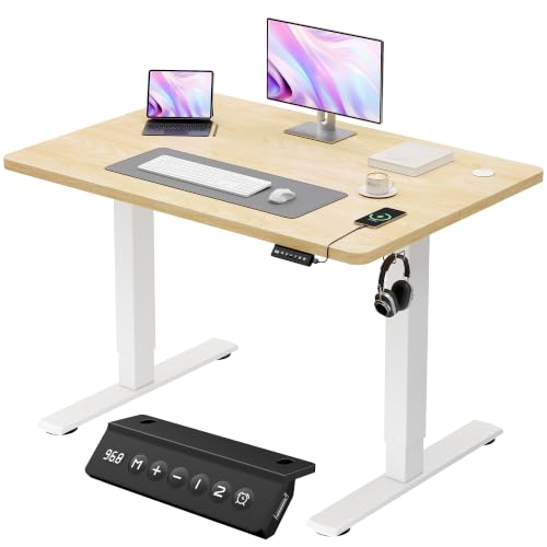 JUMMICO Electric Standing Desk 100x60cm – Height Adjustable with USB Charging, Sedentary Reminder, Memory Heights for Home Office Use, Beige