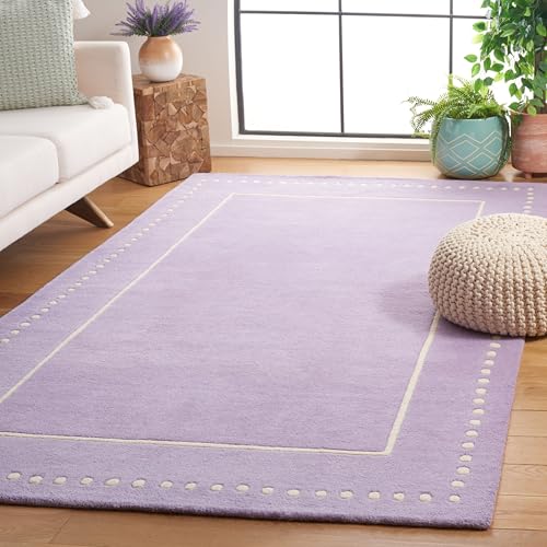 Safavieh Bella Collection Lavender & Ivory Handmade Polka Dot Border Wool Rug Ideal for High Traffic Areas in the Living Room, Bedroom (BEL151C)
