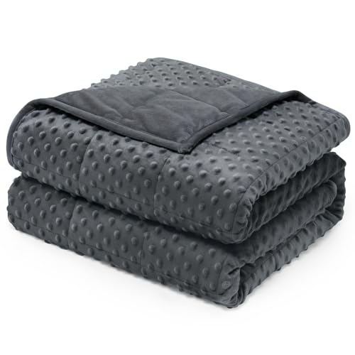 "Wemore Minky Weighted Blanket for Adults 15 lbs King Size 80""x87"" Dark Grey - Minky Dot Heavy Throw Blanket, for Stress Relief, Better Sleep, Reading, Napping, Machine Washable, Breathable, Glass Beads"