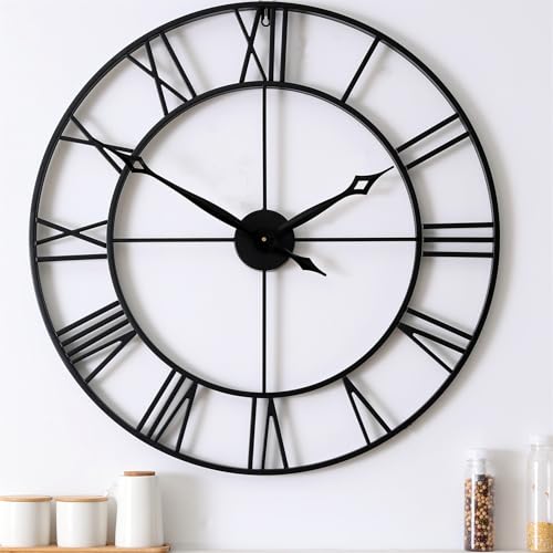 "CLXEAST 30 Inch Large Wall Clock Modern, Oversized Roman Numeral Decorative Metal Wall Clock, Big Black Wall Clocks for Living Room Decor, Farmhouse Wall Decor Clock (30"")"