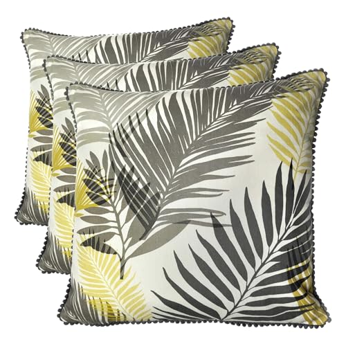 Fusion - Tropical - 100% Cotton Filled Cushion - 43x43 cm in Ochre (Pack of 3)