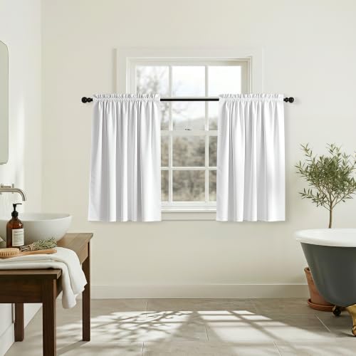 Mrs.Naturall 18x36 Inch Length White Curtains for Small Windows Set of 2 Panels Tier Blackout