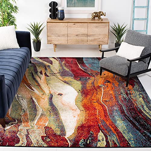 Safavieh Glacier Collection Contemporary Rug for Living Room Dining Room Bedroom Short Pile Red and Green 31 x 60 Inch