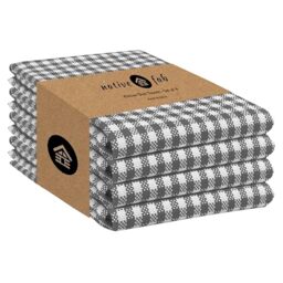 Native Fab 4-Pack Gingham Mini Check Tea Towel with Hanging Loop 38x63 cm, Cleaning Cloths, Bar Towels, Hand Towels, Soft & Absorbent Kitchen Towels for Fast Drying Glass & Plates, Grey White
