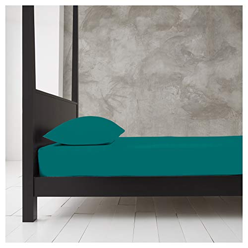"""GC GAVENO CAVAILIA Double Fitted Sheet - 25cm Deep Polycotton Bed Sheet - Soft, Durable & Wrinkle Resistant Easy Care Plain Dyed Bedding - Deep Teal Deep Mattress Bottom Sheet - 135 x 190 cm"""