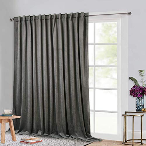StangH Grey Velvet Curtains 84 inches - Extra Wide Blackout Thermal Curtains for Sliding Door Temporary Backdrop Curtains with Back Tab Design for Farmhouse Living Room, Grey, W100 x L84, 1 Panel