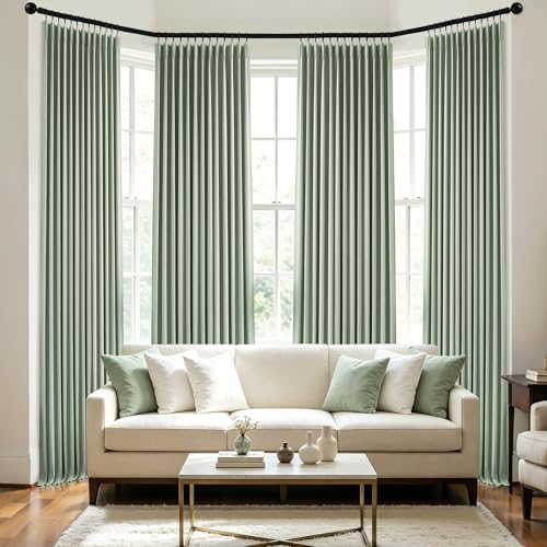 "Pinch Pleated Full Blackout Curtains 108"" Long Green Flax Linen Blended Blackout Window Drapes for Living Room Bedroom Thermal Insulated Pinch Pleat Curtains with Hooks and Rings 40"" Wx108 Lx2 Sage"