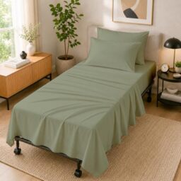 "Cottingon 4 Piece Cot Mattress Sheet Set 30""X75"", Egyptian Cotton, Soft Sheets, Fits 4 to 7 Inch Deep Pocket for Narrow, Twin,Camper, RV Bunk, Tri Fold Mattress, Sage"