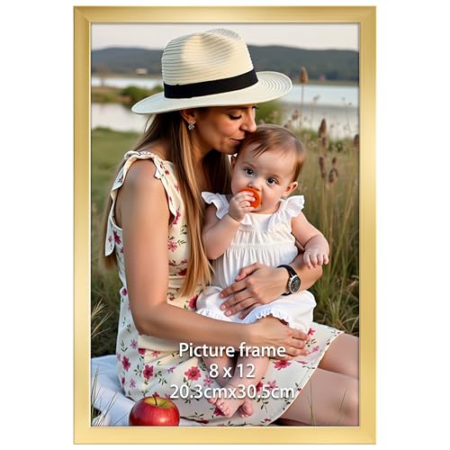 Ditwis 12x8 Photo Frame Gold, Modern Photo Frame for Living Room, Bedroom and Office, Wall or Desktop Display, Vertical or Horizontal