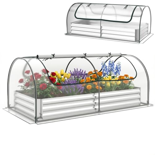 GiantexUK Raised Garden Bed with Greenhouse (Clear PVC Cover, 202x101x81cm)
