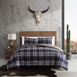 Wrangler Reversible Bedding with Matching Sham(s), Casual Home Décor, Polyester, City Flats Plaid Navy, Queen