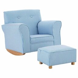 Premier Housewares Kids Rocker with Footstool, Pine Wood, Plywood, Polyester, Rubberwood (Hevea), Blue