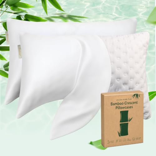 "Cooling Pillow Cases for Side Sleeper, Curved Pillow Covers King Size 2 Pack, Rayon Derived from Bamboo, Breathable Soft Silk Pillow Case for Hair Skin with Zipper, White, 20""??36"""