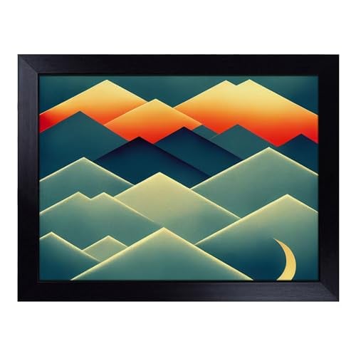 Lap Tray with Bean Bag Cushion, Exclusive Abstract Mountains - Handmade in the UK, Raised Wooden Edge, Padded Cushion, Heat-Resistant Wipe-Clean Surface, for Meals, Laptops and Crafts