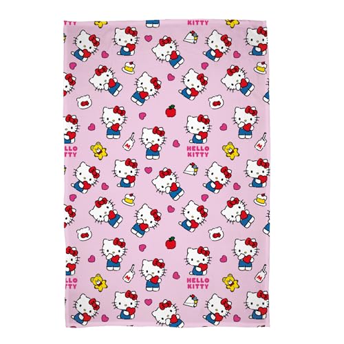 Hello Kitty Officially Licensed Fleece Blanket - Super Soft Warm Pink Design with Teddy and Milk Bottles - Perfect for Home, Bedroom, Sleepovers & Camping 100 x 150cm
