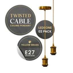 2 Pack Vintage Yellow Brass E27 Pendant Light Fitting Kit with Ceiling Rose