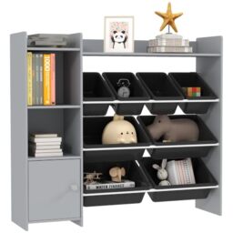 AIYAPLAY Toy Storage Unit with 8 Removable Bins for Playroom Cabinet Grey - Storage Shelves, Toy Organiser, for Kids Room, Nursery
