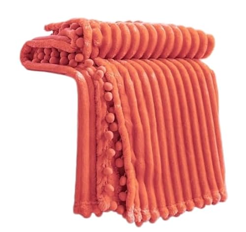 DISSA Fleece Blanket Throw Size – 51x63, Coral – Soft, Plush, Fluffy, Fuzzy, Warm, Cozy – Perfect Throw for Couch, Bed, Sofa - with Pompom Fringe - Flannel Blanket Throw Blanket