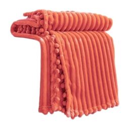 DISSA Fleece Blanket Throw Size – 51x63, Coral – Soft, Plush, Fluffy, Fuzzy, Warm, Cozy – Perfect Throw for Couch, Bed, Sofa - with Pompom Fringe - Flannel Blanket Throw Blanket