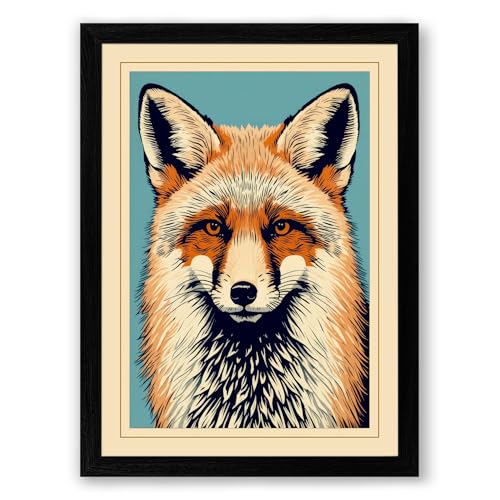 Frontal Fox Boho Framed Wall Art Print A4 (29.7×21cm) Black, Wall Decor for Living Room, Bedroom, Office & Home, Ready to Hang, Art Gift