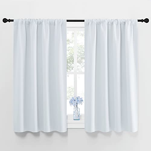 NICETOWN Greyish White Window Curtain Panels - Thermal Insulated Rod Pocket Room Darkening Curtain Sets for Bedroom (Platinum - Greyish White, 2 Panels, 42 by 45)