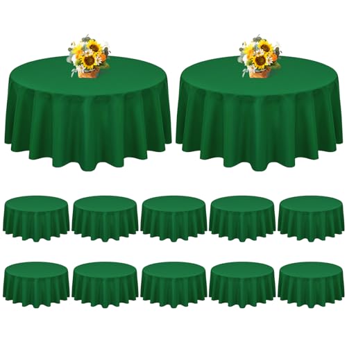 FXKS 12 Pack Round Tablecloth Green 90 Inch,Circle Polyester Table Cloth, Washable Stain and Wrinkle Resistant Table Cover,Tablecloth for Wedding Parties Banquet Reception Dining Christmas