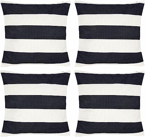 tiggell 4 Pack Waterproof Pillow Covers Outdoor Throw Pillowcases Decorative Garden Cushion Case for Home Garden Patio Couch Balcony Striped (20 * 20 inch, Black & White)