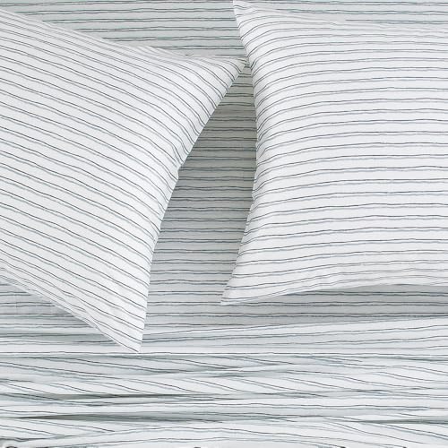 "DAUAOTO King Size Cotton Bedding Printed Sheets Set, Up to 14"" Deep Mattress, Hand Painted Striped Pattern Bedlinen Sets, Blue Stripe"