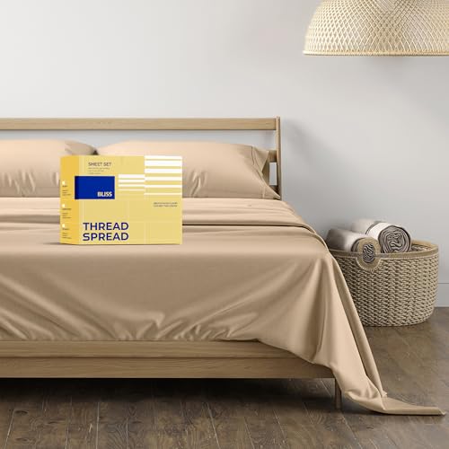 THREAD SPREAD Luxury Sheets 600 Thread Count - Egyptian Cotton Quality Split King Size Sheet Set - Deep Pocket Fitted Bedding Sheets & Pillowcases - 5 Pc Breathable - Taupe Sheets for Boys & Girls