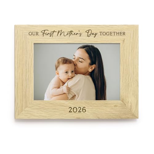 Our First Mother’s Day Together Photo Frame 4x6, Engraved Wooden New Mum Gift, Baby’s First Mother’s Day Keepsake, Mum & Baby Frame with 2026 (Portrait)