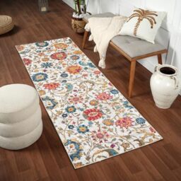 Livabliss Hanshu Fonfria Abstract Runner 80x220 cm – Modern Marble Design for Hallway & Dining Area, Soft Medium Pile, Cream, Orange, Blue & Pink