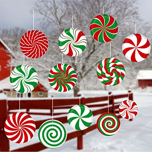 12 Large Christmas Candy Ornaments - 7'' Peppermint Lollipop Decor Candy Cane Hanging Ornament for Christmas Tree Indoor/Outdoor